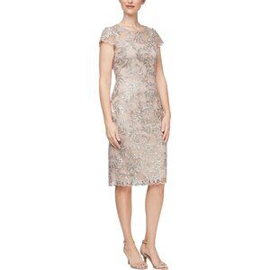 Alex Evenings Floral Embroidered Cocktail Sheath Dress 16 petite Champagne NWT